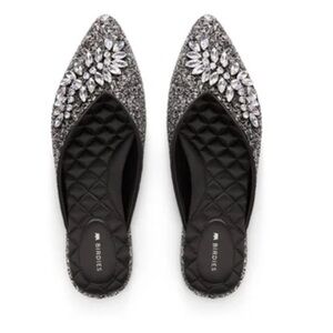 Brand New! Birdies Black and Silver Embellished Flats, 7